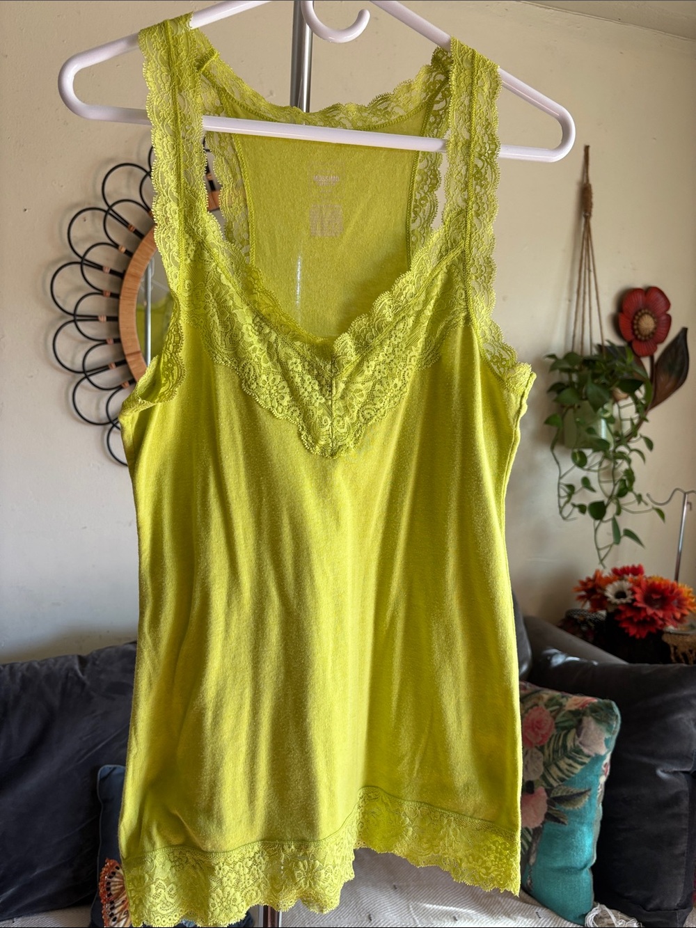 Y2K Mossimo Racerback Tank Camisole Lace Trim Top Lime Green Size L